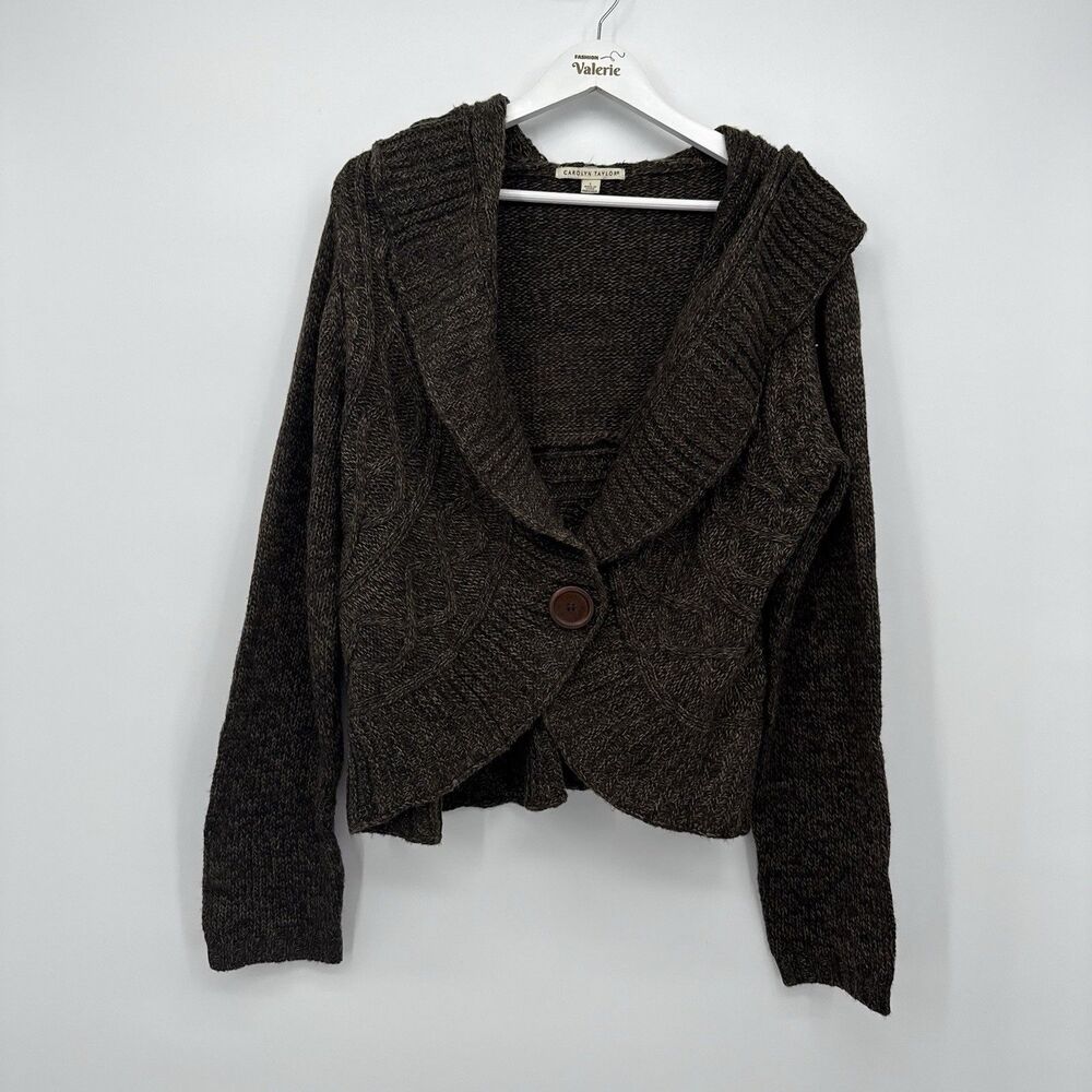 Carolyn Taylor Vintage Brown Knit Cardigan Size Large Acrylic